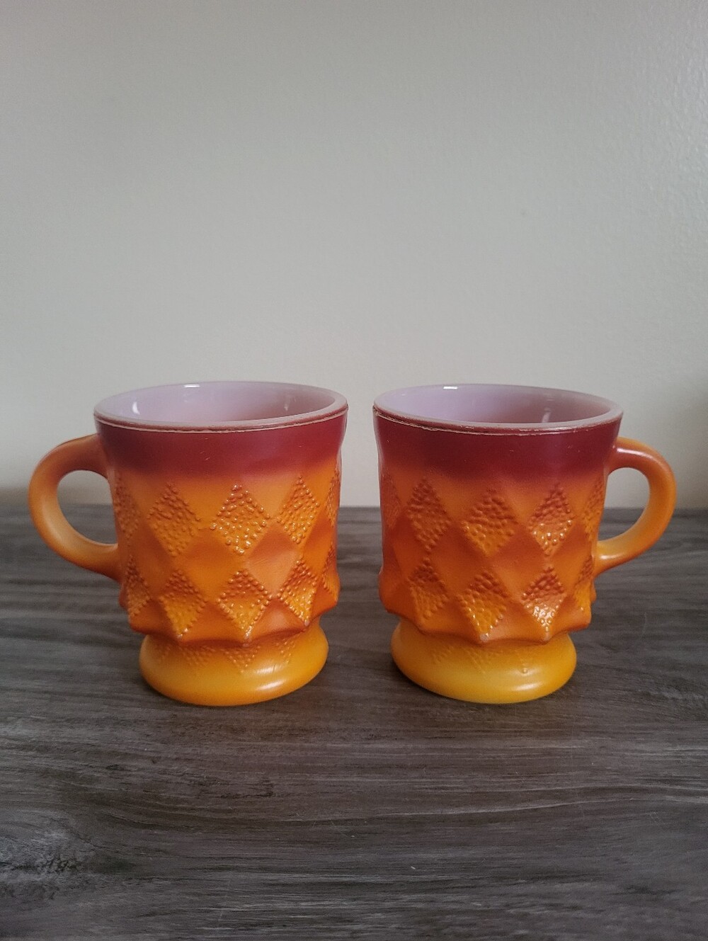 Vintage Fire King Kimberly Orange Ombre Glass Mugs - Set of 2